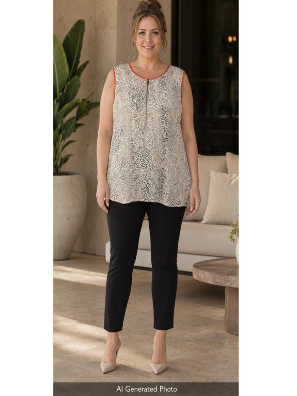 Vince Camuto Animal Print Sleeveless Pullover Shirt Size XL